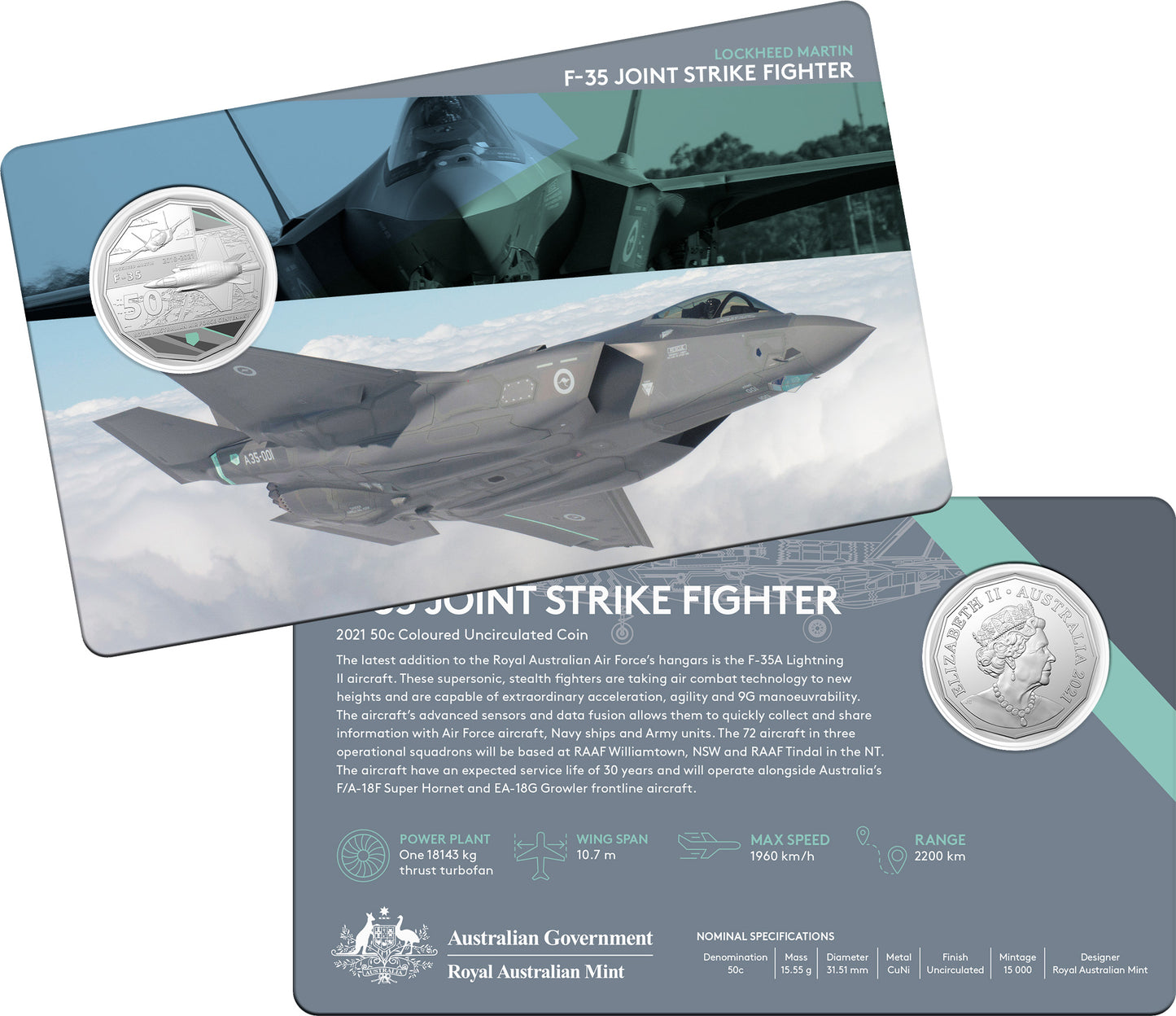 2021 50c Centenary of The Royal Australian Air Force A Century of Power Coloured Uncirculated 11 Coin Set