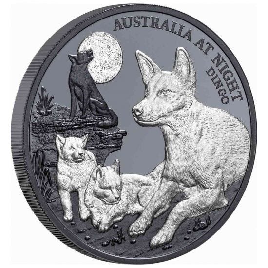 Niue 2021 $1 Australia at Night Dingo 1oz Silver Black Proof Coin