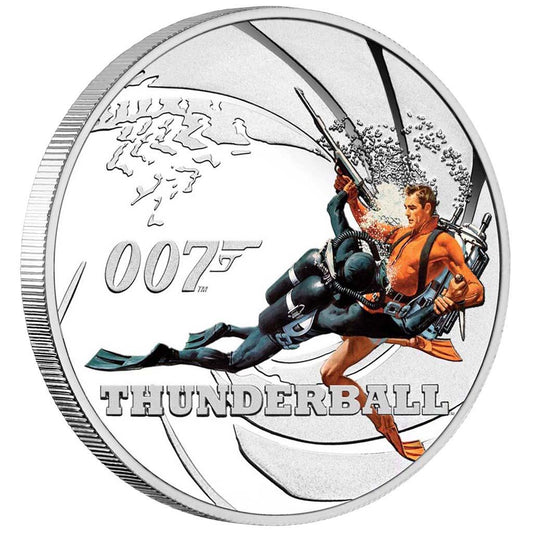 Tuvalu 2021 50c James Bond 007 Thunderball 1/2oz Silver Coloured Proof Coin