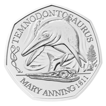 UK 2021 50p The Mary Anning Collection Temnodontosaurus Uncirculated Coin