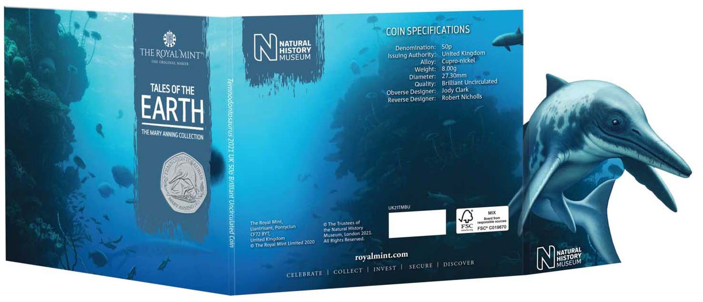 UK 2021 50p The Mary Anning Collection Temnodontosaurus Uncirculated Coin