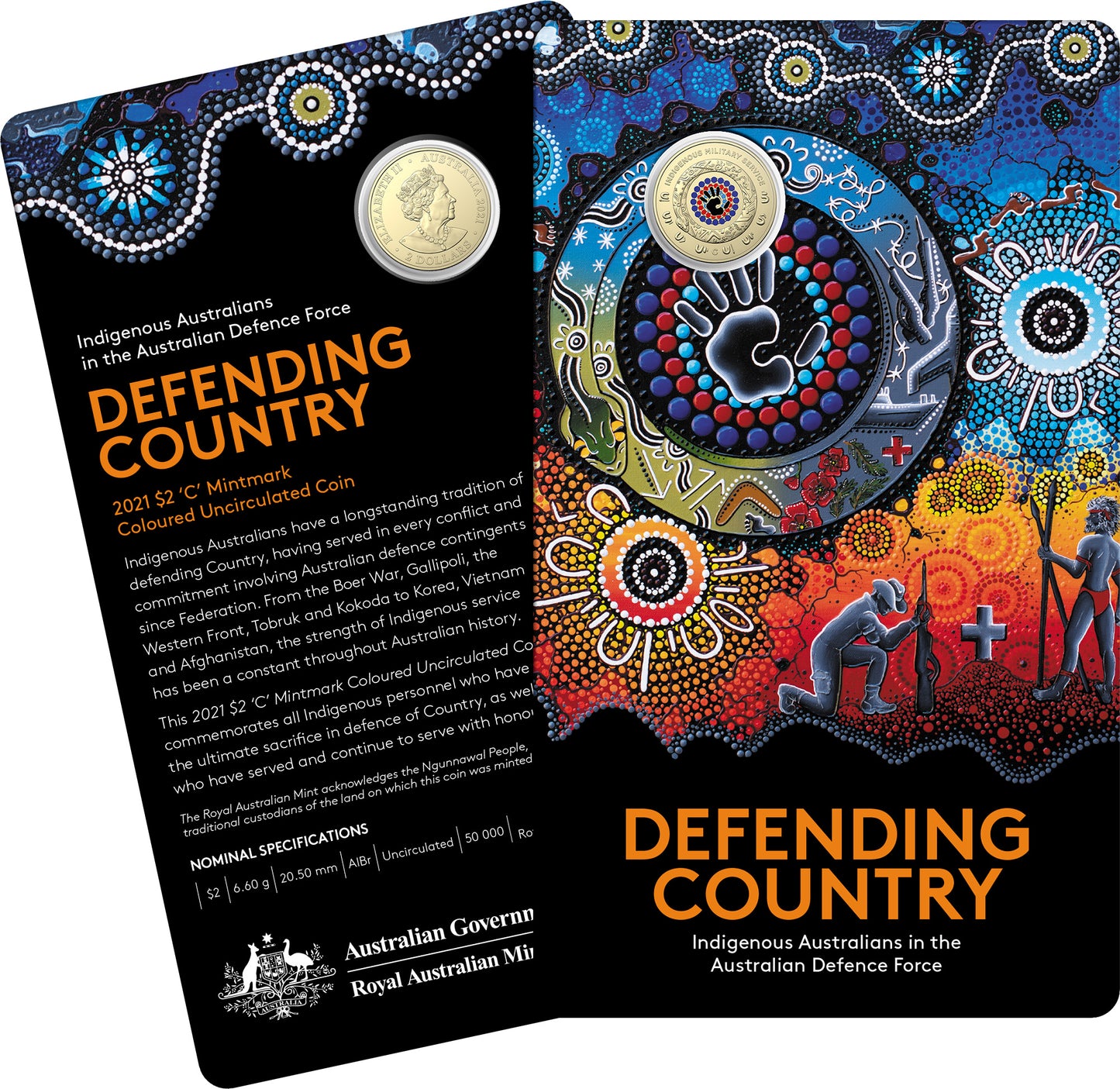 2021 $2 Defending Country Indigenous Australians In The Australian Defence Force 'C' Mintmark Coloured Uncirculated Coin