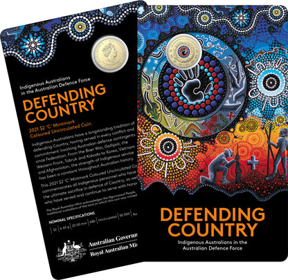 2021 $2 Defending Country Indigenous Australians In The Australian Defence Force 'C' Mintmark Coloured Uncirculated Coin