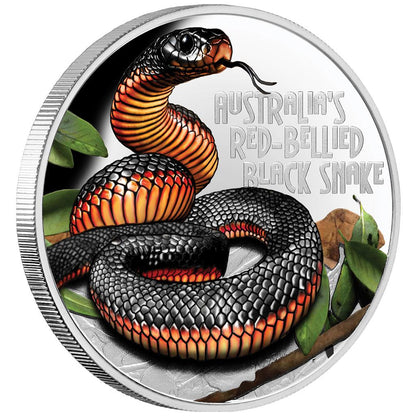 Tuvalu 2022 $1 Deadly and Dangerous Red-Bellied Black Snake 1oz Silver Coloured Proof Coin