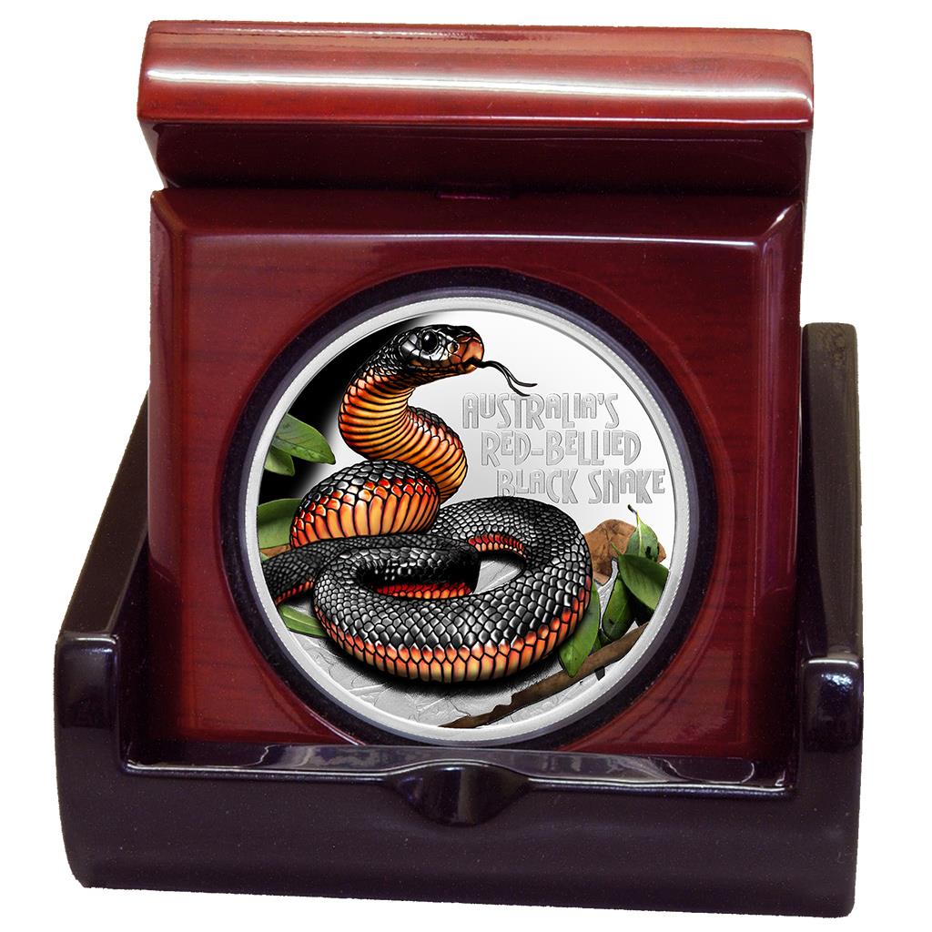 Tuvalu 2022 $1 Deadly and Dangerous Red-Bellied Black Snake 1oz Silver Coloured Proof Coin
