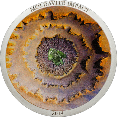 Cook Islands 2014 $5 Stardust of The Universe 10 Year Anniversary Moldavite Impact 1oz Silver Coloured Proof Coin