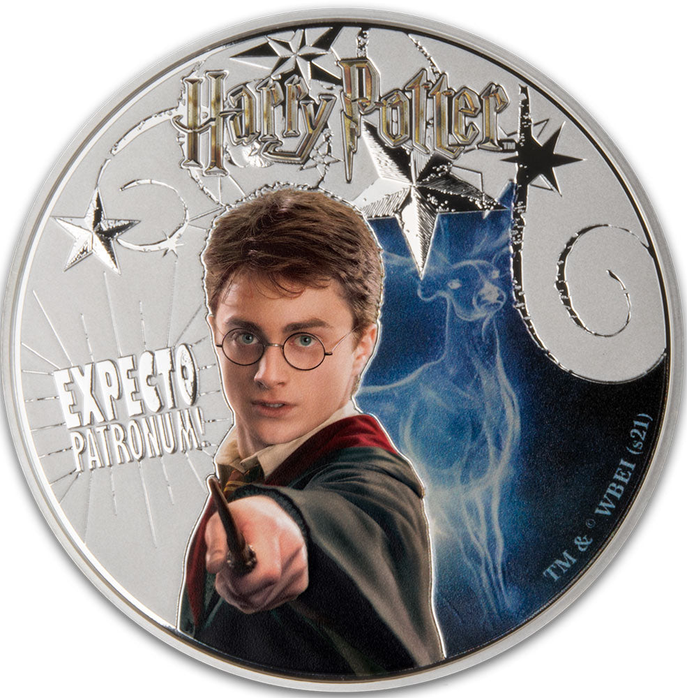 Samoa 2021 $10 Harry Potter The Patronus Charm 5oz Silver Coloured Glow In The Dark Coin
