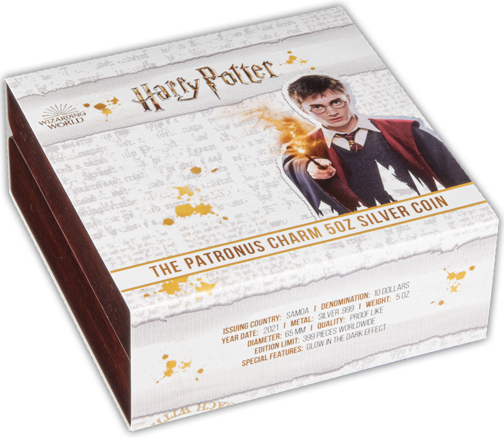 Samoa 2021 $10 Harry Potter The Patronus Charm 5oz Silver Coloured Glow In The Dark Coin