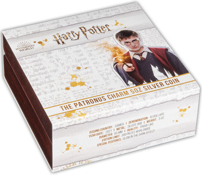 Samoa 2021 $10 Harry Potter The Patronus Charm 5oz Silver Coloured Glow In The Dark Coin