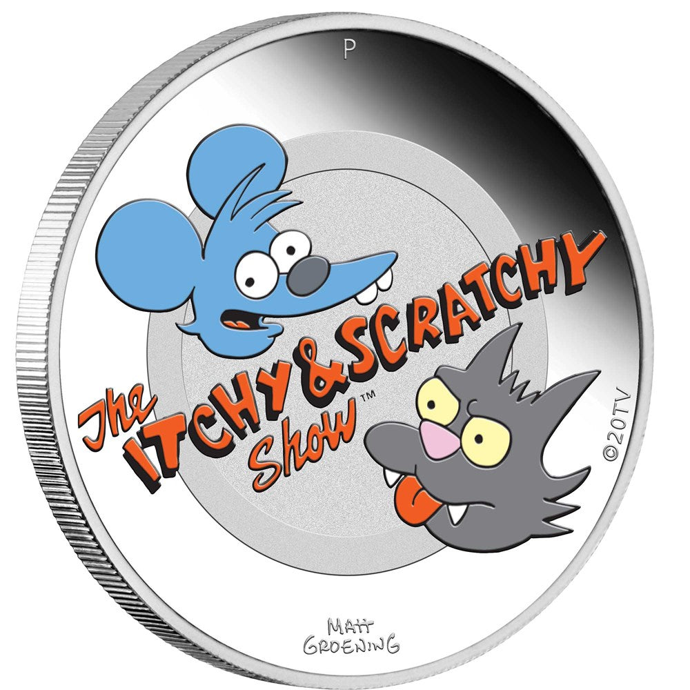 Tuvalu 2021 $1 The Simpsons The Itchy & Scratchy Show 1oz Silver Coloured Proof Coin