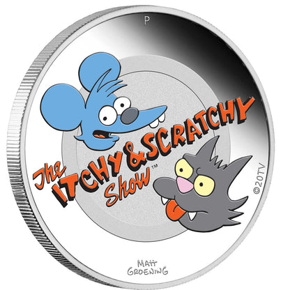 Tuvalu 2021 $1 The Simpsons The Itchy & Scratchy Show 1oz Silver Coloured Proof Coin
