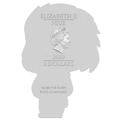 Niue 2020 $2 Back To The Future 35th Anniversary Doc Brown 1oz Silver Shaped Coin