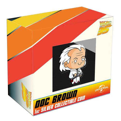 Niue 2020 $2 Back To The Future 35th Anniversary Doc Brown 1oz Silver Shaped Coin