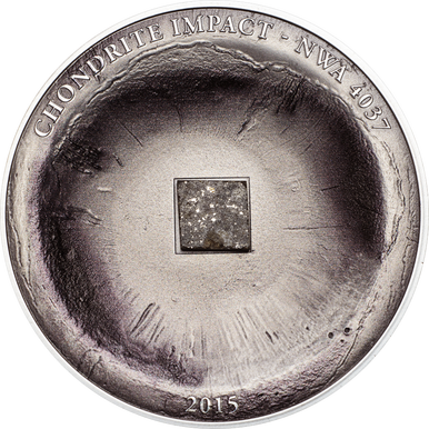 Cook Islands 2015 $5 Stardust of The Universe Chondrite Impact Meteorite NWA 4037 1oz Silver Antiqued Coin