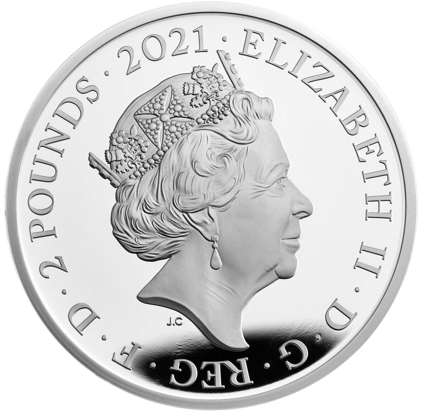 UK 2021 £2 Alice's Adventures In Wonderland Through The Looking Glass 1oz Silver Coloured Proof Coin