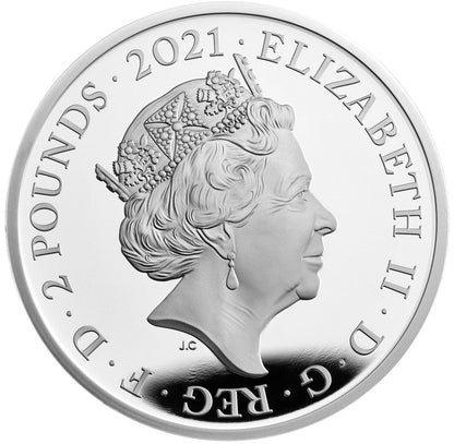 UK 2021 £2 Alice's Adventures In Wonderland Through The Looking Glass 1oz Silver Coloured Proof Coin