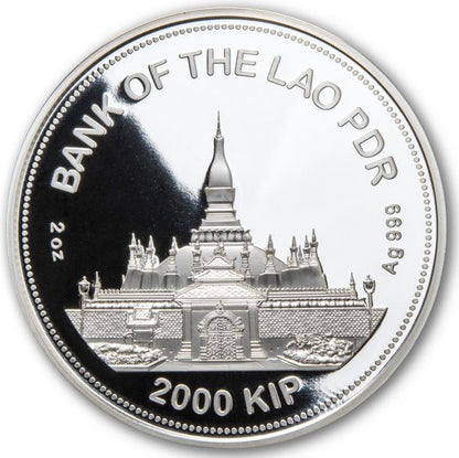Laos 2022 2000 Kip Lunar Year of The Tiger Selectively Gold Plated 2oz Silver Proof Jade Coin