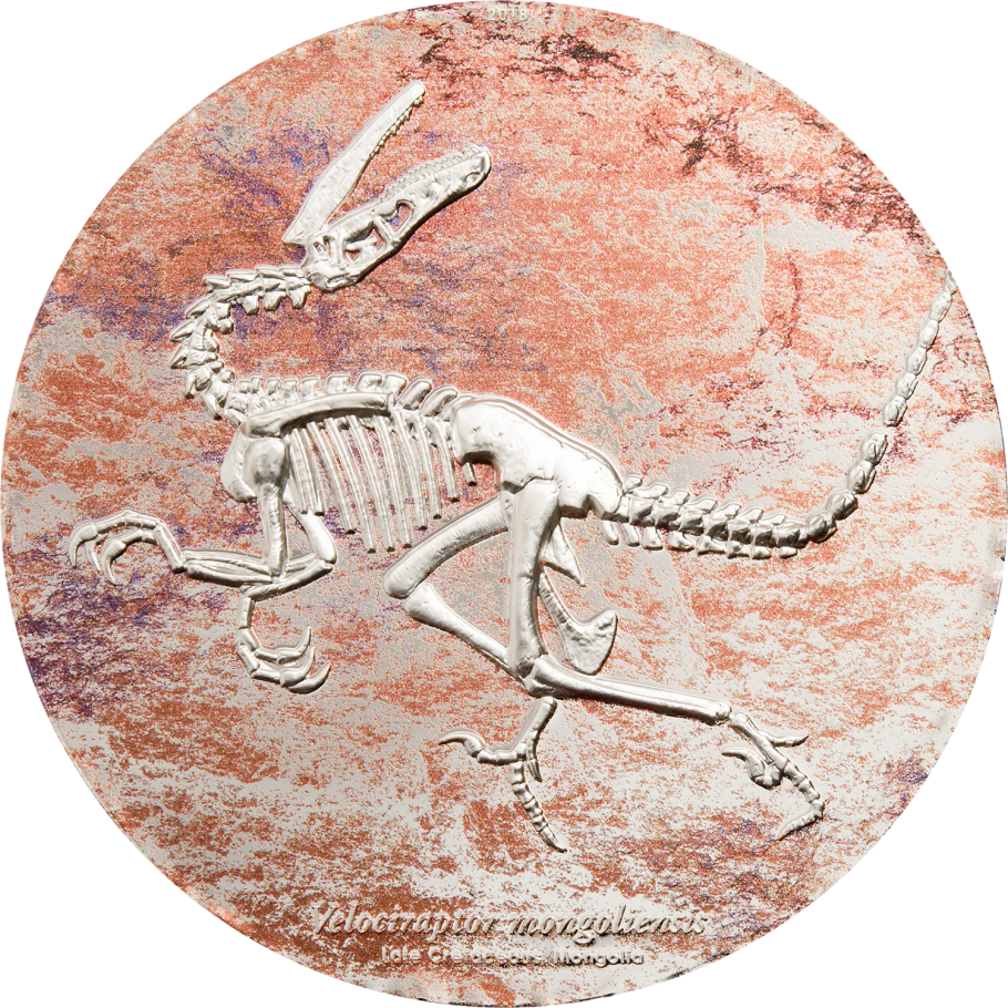 Mongolia 2018 2000 Togrog Prehistoric Beasts Velociraptor 3oz Silver Coloured Coin