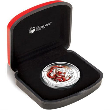 2012 $1 Lunar Year of The Dragon 1oz Silver Coloured Proof Coin
