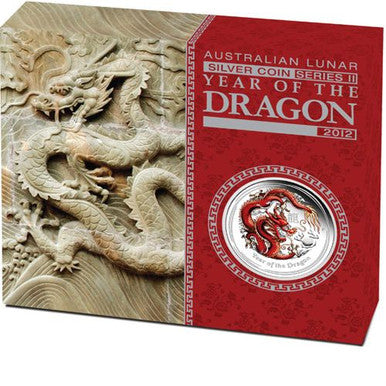 2012 $1 Lunar Year of The Dragon 1oz Silver Coloured Proof Coin