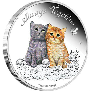 Tuvalu 2015 50c Always Together Kittens 1/2 Silver Coloured Proof Coin