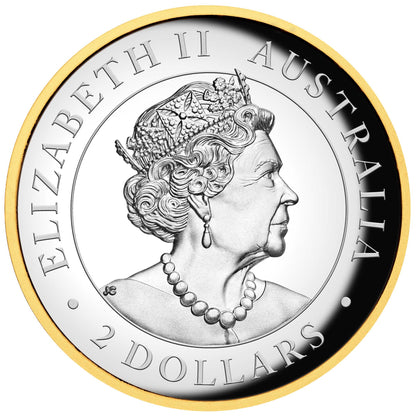 2021 $2 Australian Kookaburra Selectively Gold Plated 2oz Silver High Relief Proof Coin
