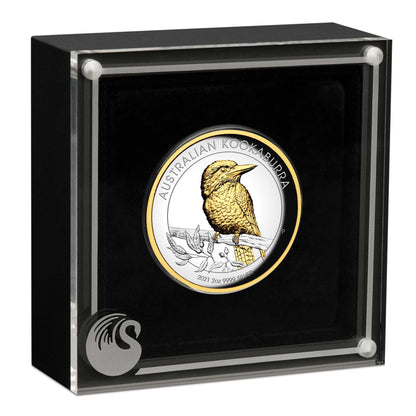 2021 $2 Australian Kookaburra Selectively Gold Plated 2oz Silver High Relief Proof Coin
