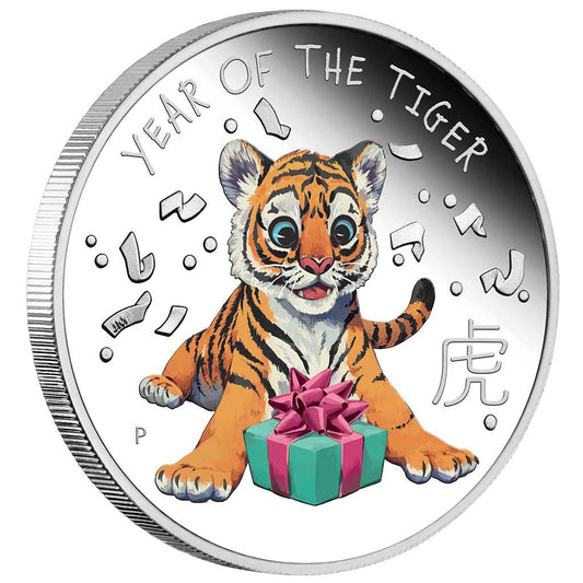 Tuvalu 2022 50c Lunar Baby Year of The Tiger 1/2oz Silver Coloured Proof Coin