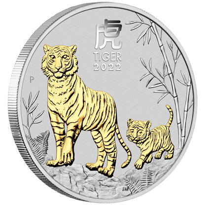 2022 $1 Lunar Year of The Tiger 1oz Silver Gilded Coin