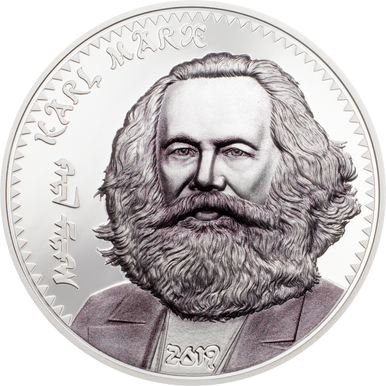 Mongolia 2019 1000 Togrog Revolutionaries Karl Marx 1oz Silver Coloured Proof Coin