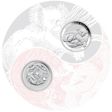 2011 50c Beijing International Coin Exposition Australian Koala & Chinese Dragon 50c Silver 2 Coin Set