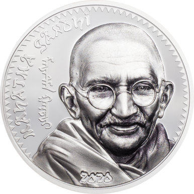 Mongolia 2020 1000 Togrog Revolutionaries Mahatma Gandhi 1oz Silver Coloured Proof Coin