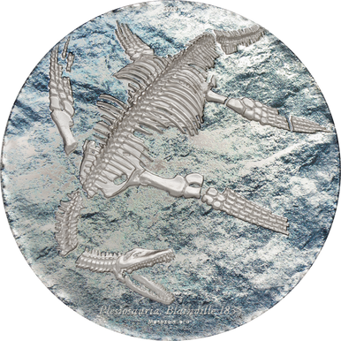 Mongolia 2020 2000 Togrog Prehistoric Beasts Plesiosauria 3oz Silver Coloured Proof Coin
