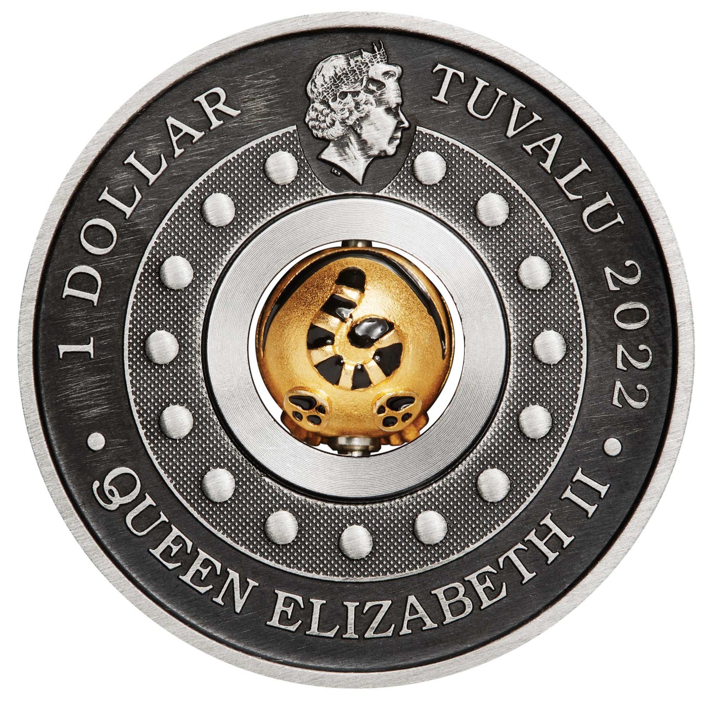 Tuvalu 2022 $1 Lunar Year of The Tiger Rotating Charm 1oz Silver Antiqued Coin