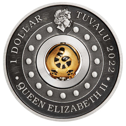 Tuvalu 2022 $1 Lunar Year of The Tiger Rotating Charm 1oz Silver Antiqued Coin