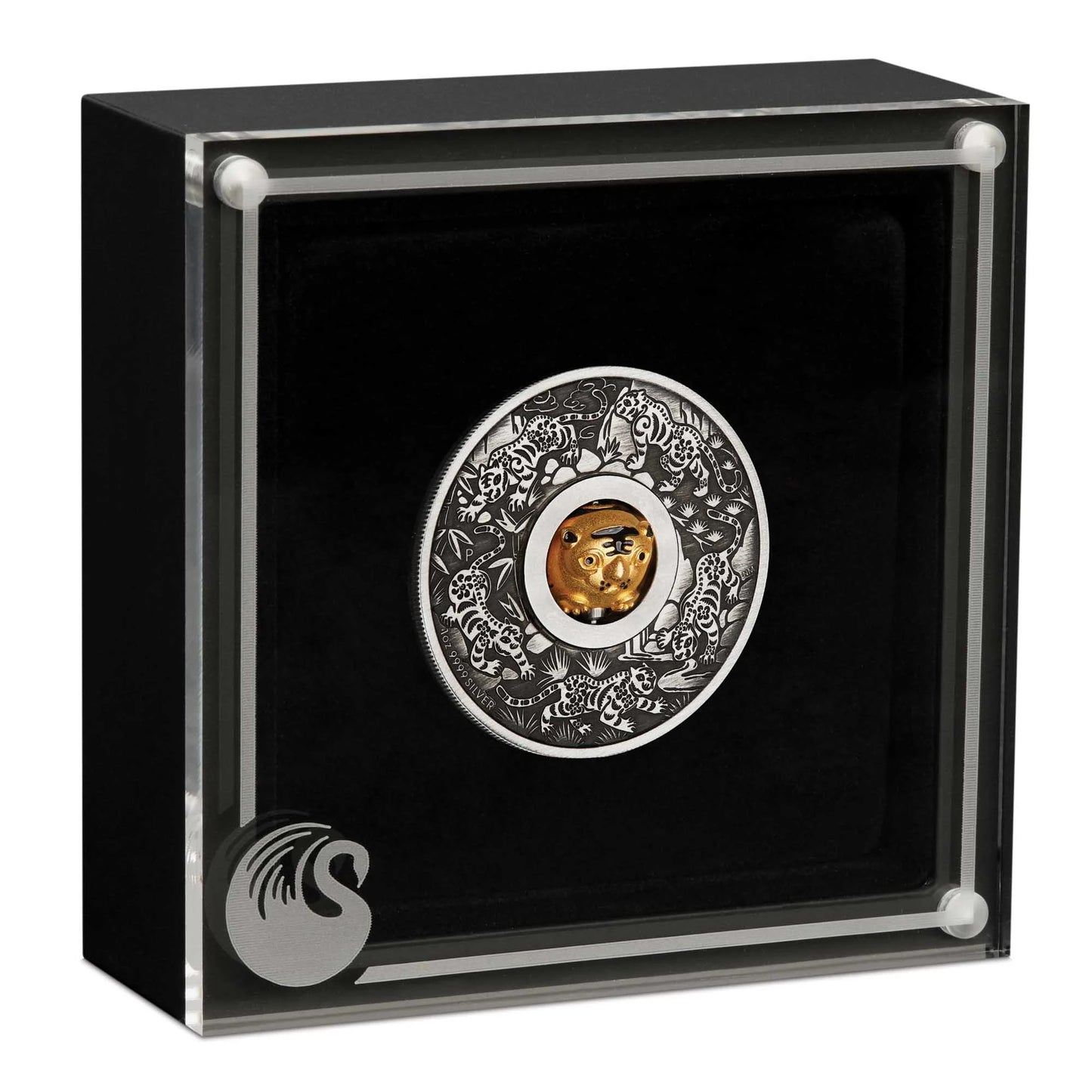 Tuvalu 2022 $1 Lunar Year of The Tiger Rotating Charm 1oz Silver Antiqued Coin