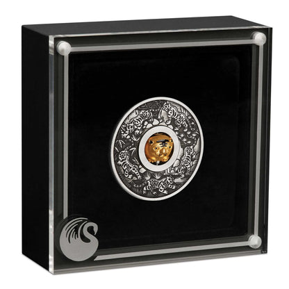 Tuvalu 2022 $1 Lunar Year of The Tiger Rotating Charm 1oz Silver Antiqued Coin