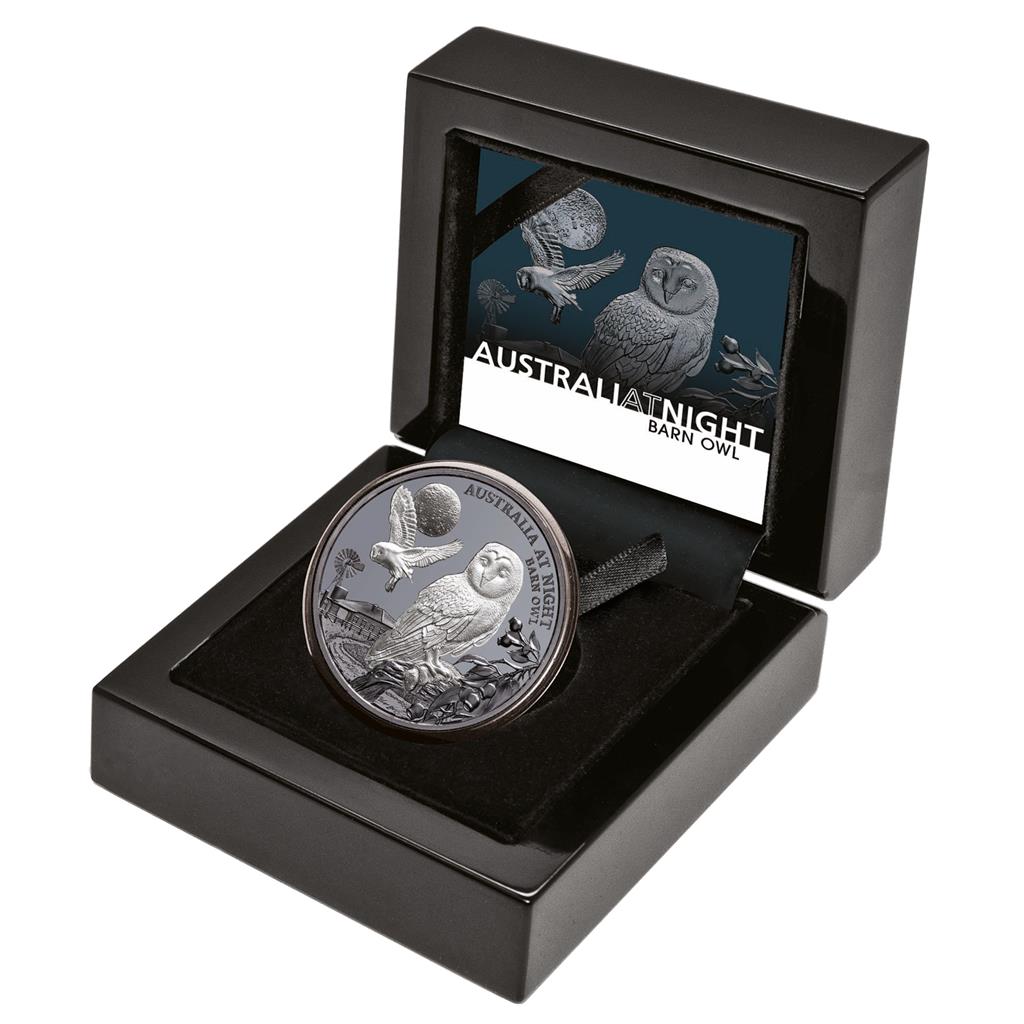 Niue 2022 $1 Australia At Night Barn Owl 1oz Silver Black Proof Coin