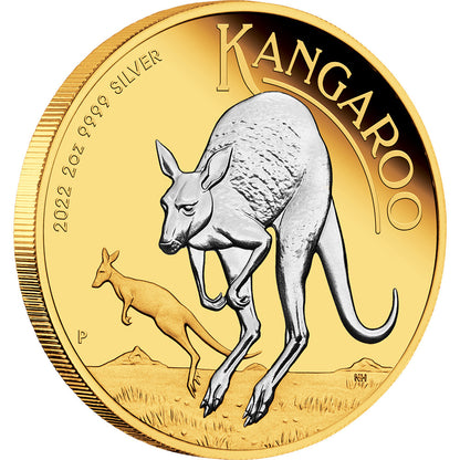 2022 $2 Australia Kangaroo 2oz Silver Reverse Gilded Coin