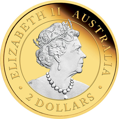 2022 $2 Australia Kangaroo 2oz Silver Reverse Gilded Coin