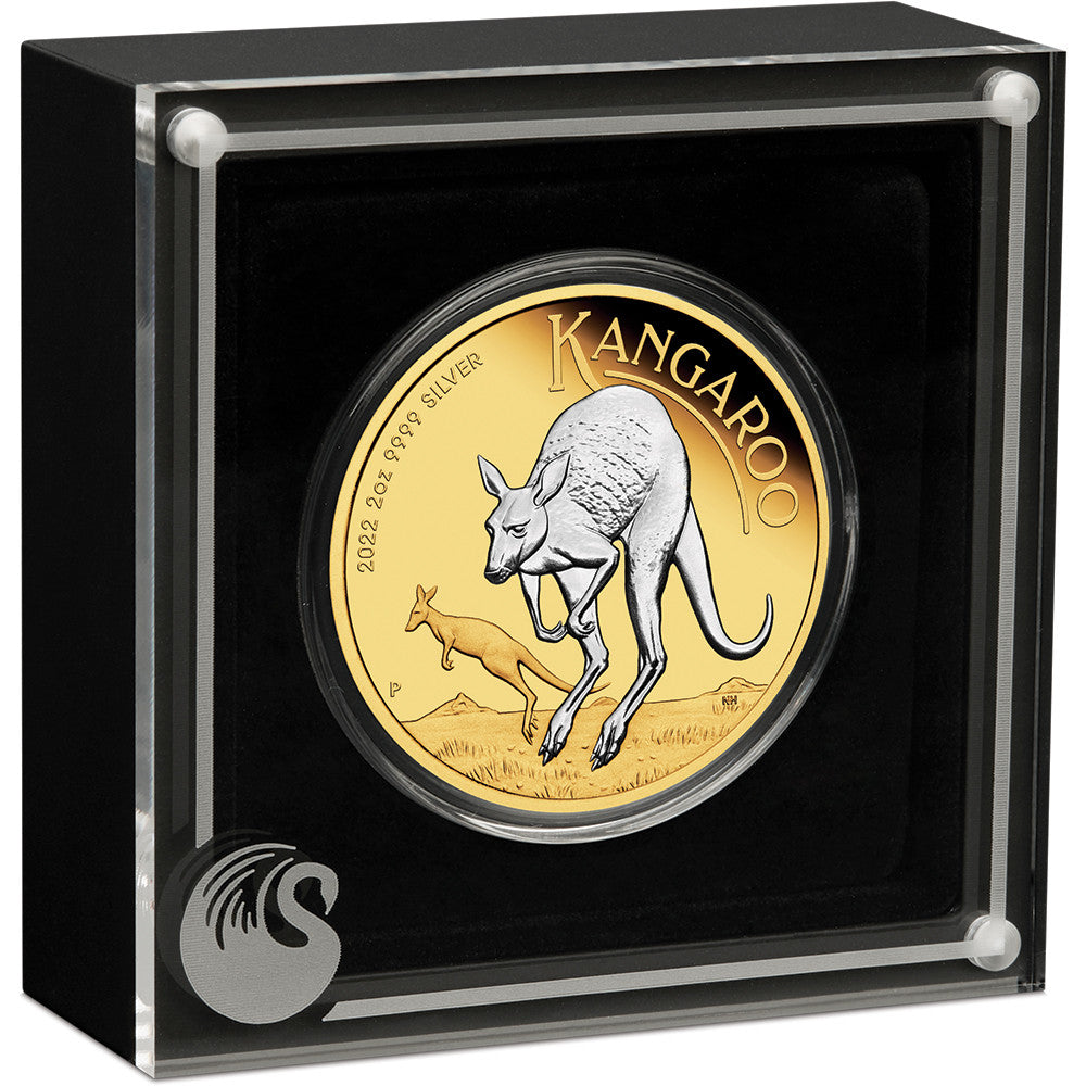 2022 $2 Australia Kangaroo 2oz Silver Reverse Gilded Coin