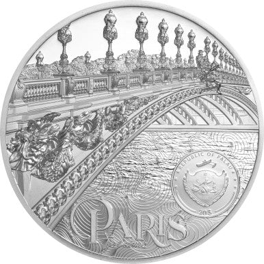 Palau 2021 $20 Tiffany Art Metropolis Paris with Blue Stained Glass 3oz Silver Proof Coin