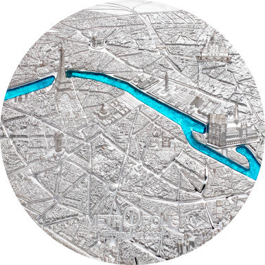 Palau 2021 $20 Tiffany Art Metropolis Paris with Blue Stained Glass 3oz Silver Proof Coin