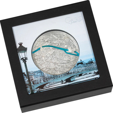 Palau 2021 $20 Tiffany Art Metropolis Paris with Blue Stained Glass 3oz Silver Proof Coin