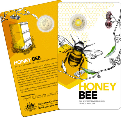 2022 $2 Australian Honey Bee 'C' Mintmark Coloured Uncirculated Coin