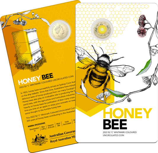 2022 $2 Australian Honey Bee 'C' Mintmark Coloured Uncirculated Coin