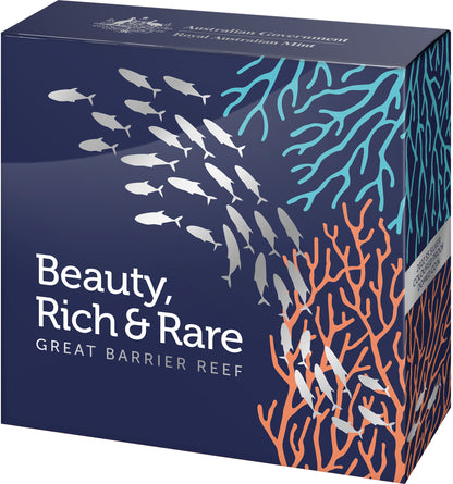 2022 $5 Beauty Rich & Rare Great Barrier Reef 1oz Silver Coloured Proof Domed Coin