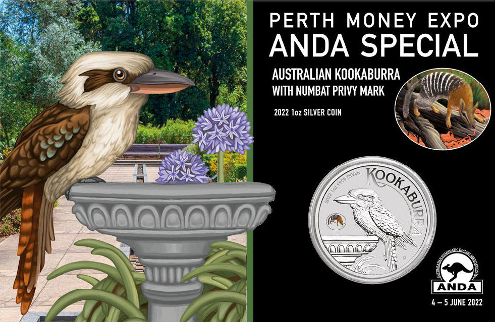 2022 $1 ANDA Perth Australian Kookaburra 'Numbat' Privy Mark 1oz Silver Uncirculated Coin