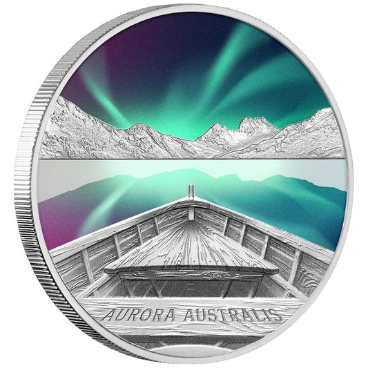 Tuvalu 2022 $1 Aurora Australis 1oz Silver Coloured Proof Coin