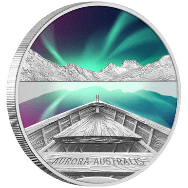 Tuvalu 2022 $1 Aurora Australis 1oz Silver Coloured Proof Coin